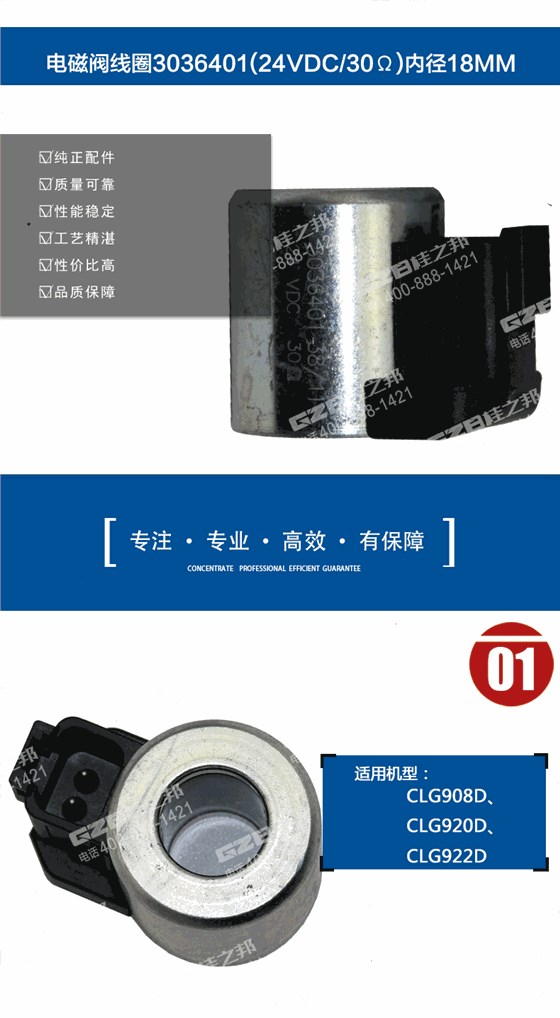 柳工挖掘機電磁閥線圈