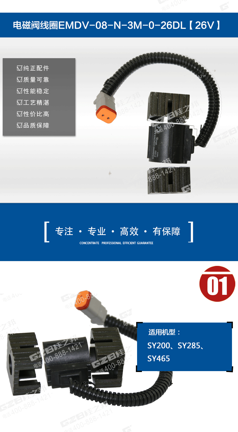 三一285挖掘機電磁閥線圈